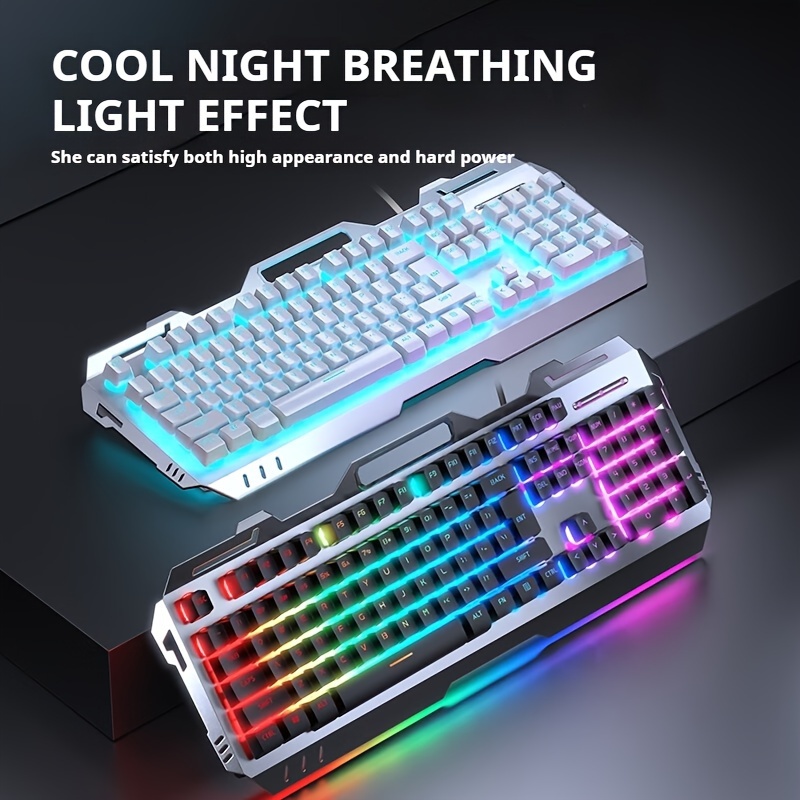 Esports Gaming School - EWEADN GX80Z คีย์บอร์ดเมมเบรนสําหรับเล่นเกม, 104 คีย์แบบมีสายแผงโลหะทั้งหมดเงียบพร้อม LED
