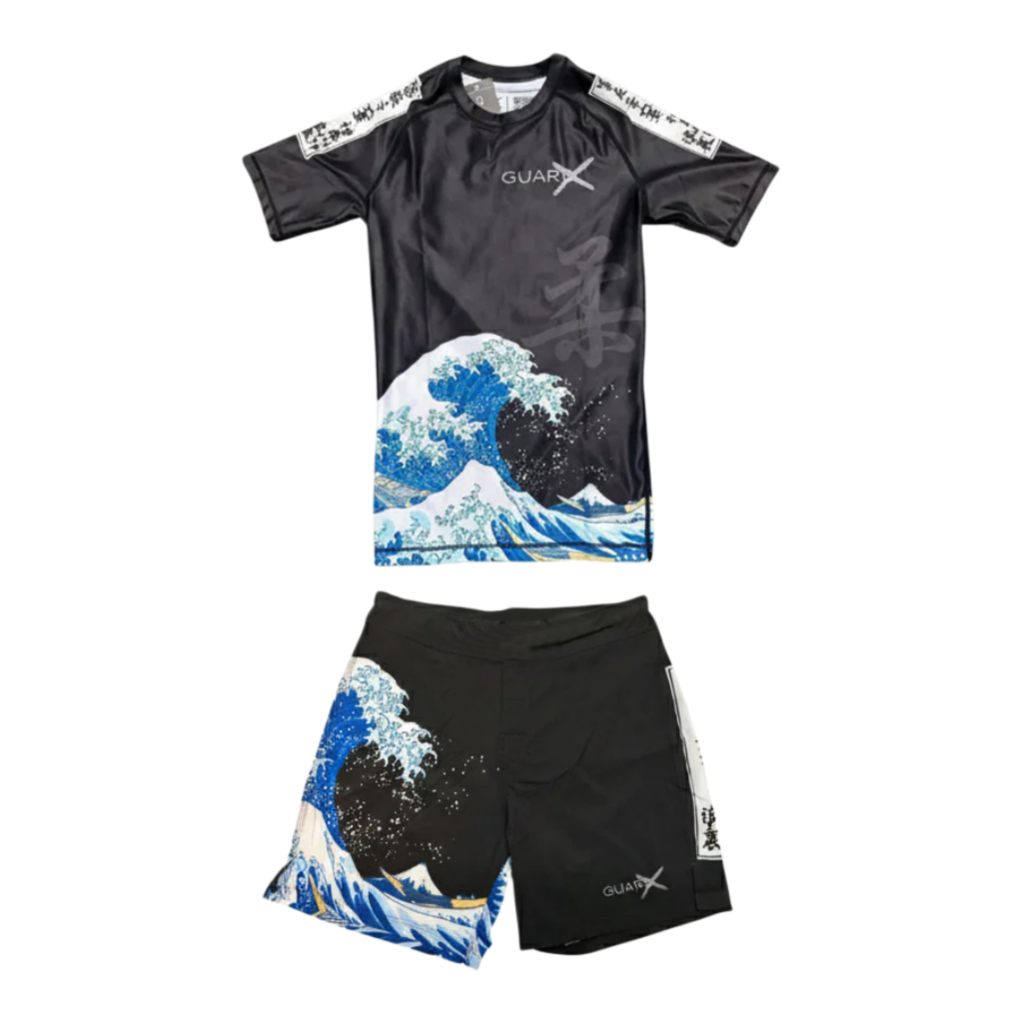 Esports & Gaming Optics Gmbh - ชุดเสื้อยืดและกางเกงขาสั้นสำหรับฝึกซ้อมบราซิลเลียนยิวยิตสู ลายคลื่นทะเลสไตล์อุคิโยะอี ญี่ปุ่น (แขนสั้น) ชุดเสื้อยืดแห้งเร็วสำหรับผู้ชายฤดูร้อน