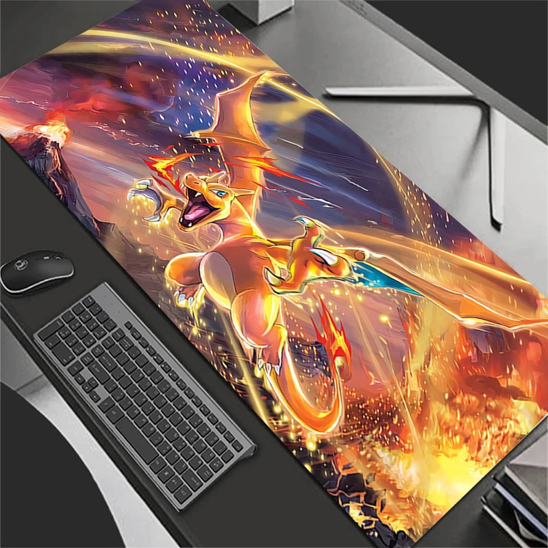 Esports Gaming Pad - แผ่นรองเมาส์อะนิเมะอุปกรณ์เสริมสำหรับเล่นเกมขนาดใหญ่พรมเกมเมอร์พีซีคอมพิวเตอร์สำนักงานแล็ปท็อปคีย์บอร์ดแผ่นรองโต๊ะพี-โปเกมอน ชาริซาร์ด แผ่นรองเมาส์