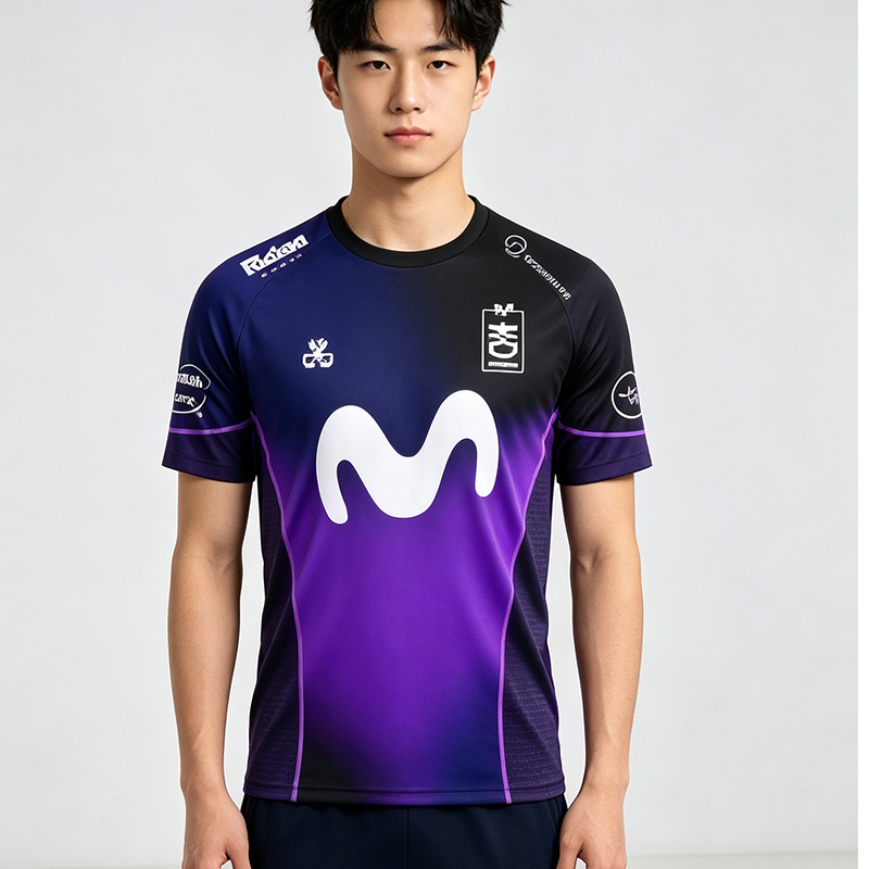 Esports Gaming Teams - ชุดทีมยอดนิยมใหม่สำหรับการแข่งขันอีสปอร์ต เสื้อยืดไล่เฉดสีม่วง-ดำสำหรับผู้ชายและผู้หญิง สำหรับผู้ที่ชื่นชอบการเล่นเกมโดยเฉพาะ
