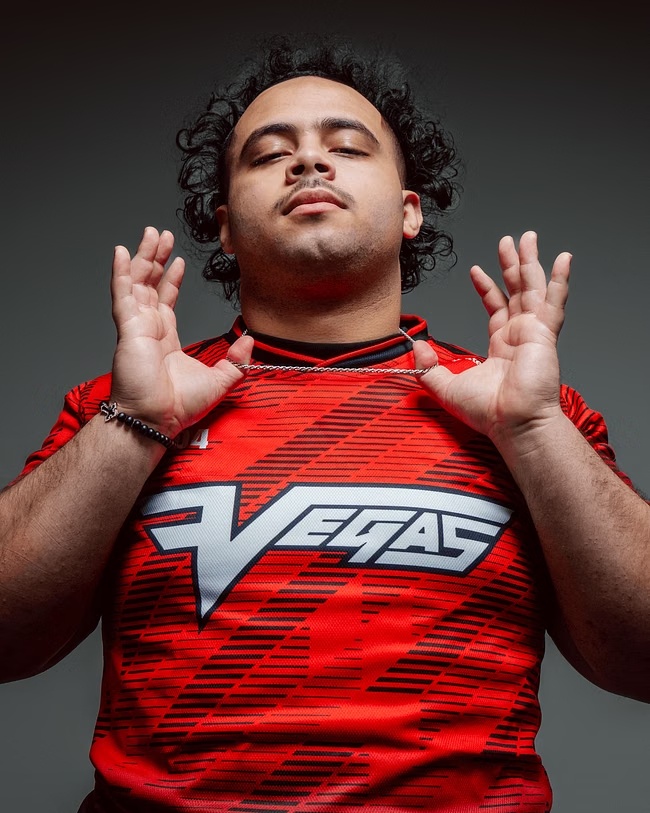 Esports Gaming Teams - เสื้อแข่งอีสปอร์ตสีแดงลายเฉียง New Vegas 2026 คอปกสีดำ แขนสั้น