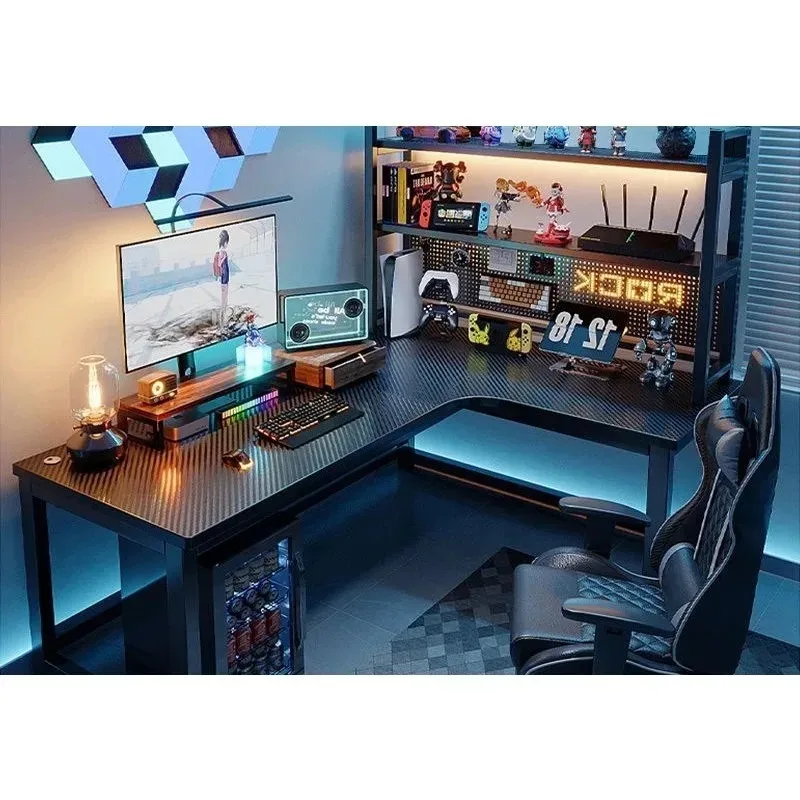 Esports Gaming School - โต๊ะเกมมิ่ง E-Sports ปรับระดับความสูงได้ โต๊ะคอมพิวเตอร์รูปตัว L สำหรับบ้าน