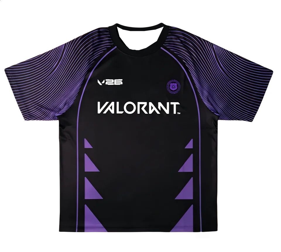 Esports Gaming Jersey - เสื้อแข่งกีฬาอีสปอร์ต Valorant V26 รุ่นใหม่ปี 2026 สีดำลายเส้นสีม่วง