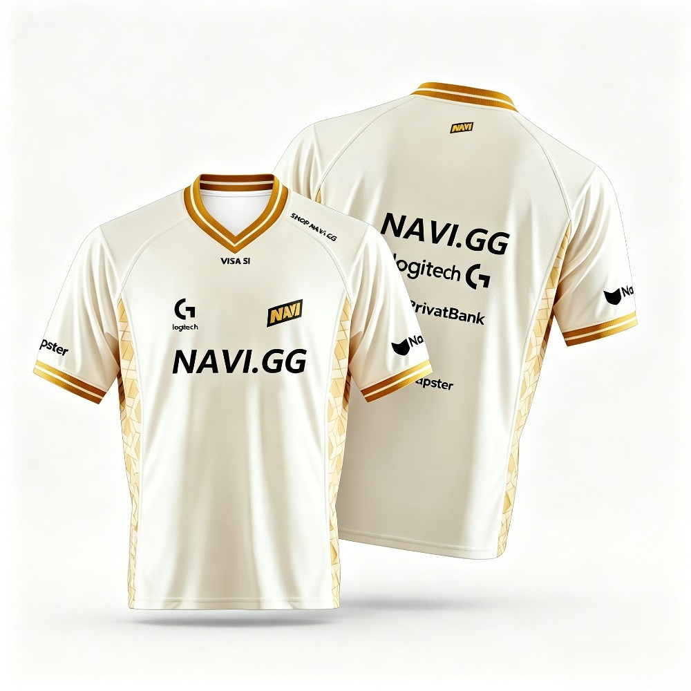 Esports Gaming Teams - เสื้อทีมอีสปอร์ต NAVI GG สำหรับผู้ชาย สีขาวทอง แขนสั้น