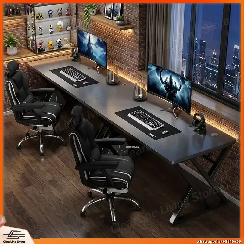 Esports Gaming School - โต๊ะคอมพิวเตอร์คู่ โต๊ะเกมมิ่งยาว ประหยัดพื้นที่ โต๊ะอีสปอร์ต สำหรับใช้ในบ้าน สำนักงาน