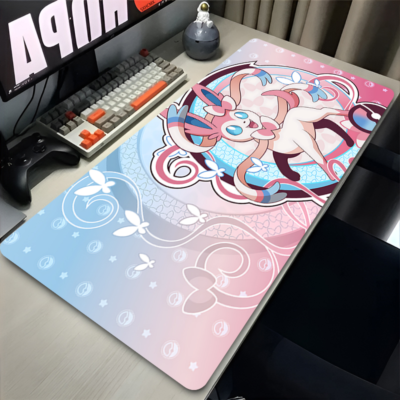 Esports Gaming Pad - แผ่นรองเมาส์สีชมพูขนาดใหญ่ XXL อุปกรณ์เสริมคอมพิวเตอร์สำหรับเล่นเกม P-pokemon Sylveon แผ่นรองคีย์บอร์ดสำหรับวางโต๊ะ