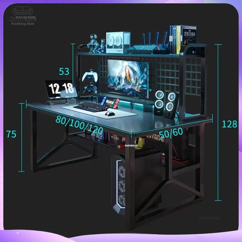 Esports Gaming School - โต๊ะคอมพิวเตอร์สไตล์นอร์ดิก โต๊ะเล่นเกมสำหรับอีสปอร์ต โต๊ะทำงานที่บ้าน โต๊ะอ่านหนังสือพร้อมชั้นวางหนังสือในตัว ดีไซน์มินิมอล โต๊ะทำงานในห้องนอน